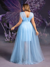 Plus Maternity  Plunging Neck Sleeveless Tulle Overlay Party Dress
